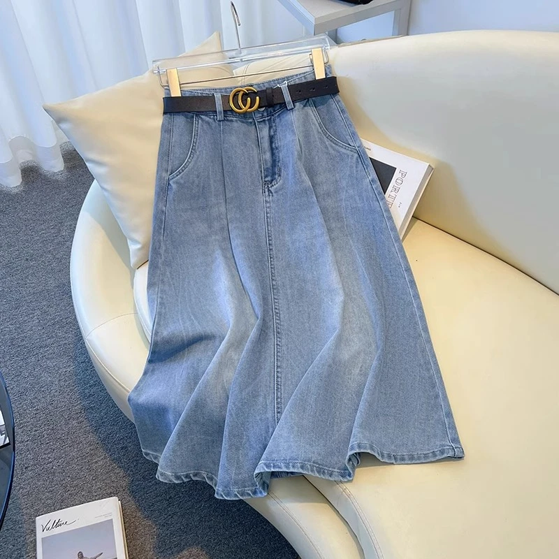 天丝牛仔半身裙女夏季薄款2025新款高腰小个子a字裙中长款伞裙子