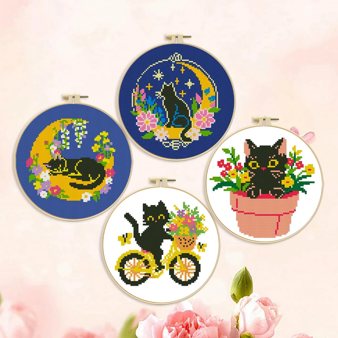 【买三送一】爱阁十字绣可爱猫咪合集送绣绷送绣针新款卡通线绣印花