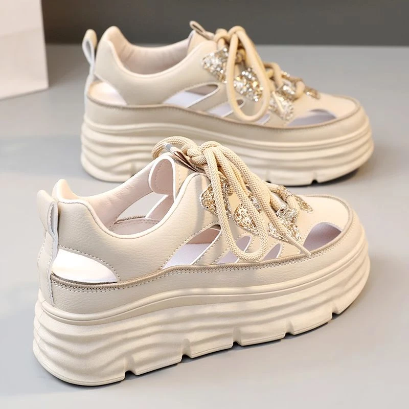 厚底包头凉鞋女2025新款夏季镂空内增高透气百搭休闲洞洞鞋女