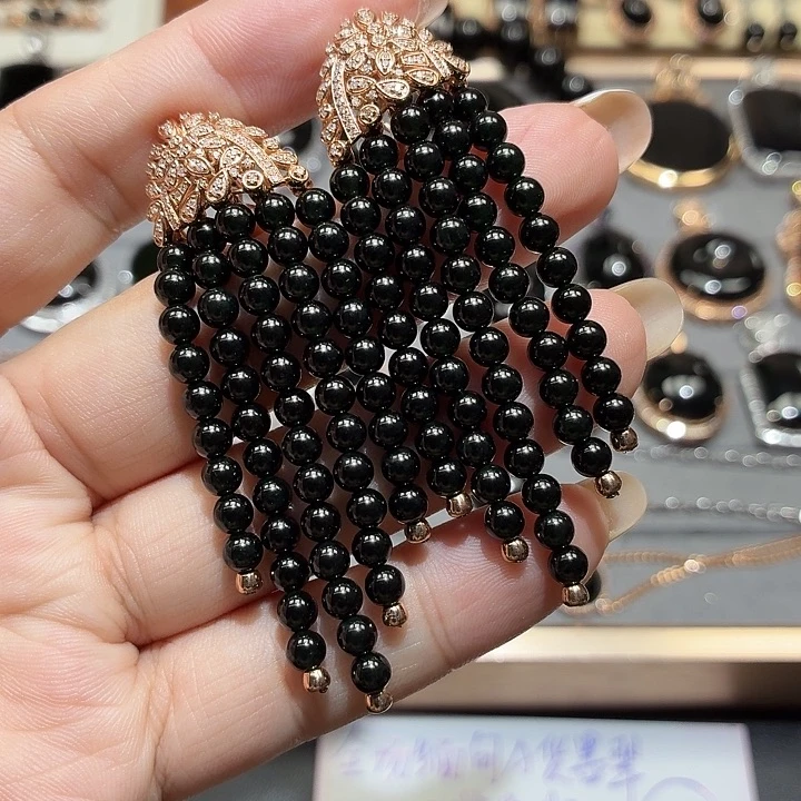 六***）翡翠18K金镶嵌耳饰