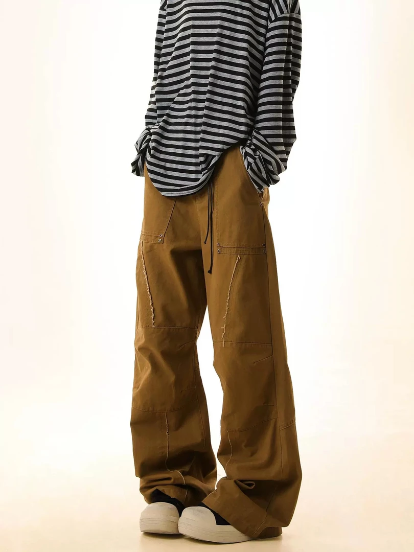 水洗做旧纯棉帆布工装裤宽松直筒长裤 023