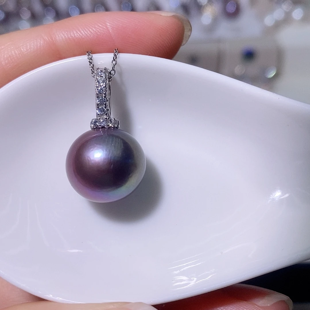 淡水珍珠吊坠(赠链)银S925镶嵌尺寸13/14毫米