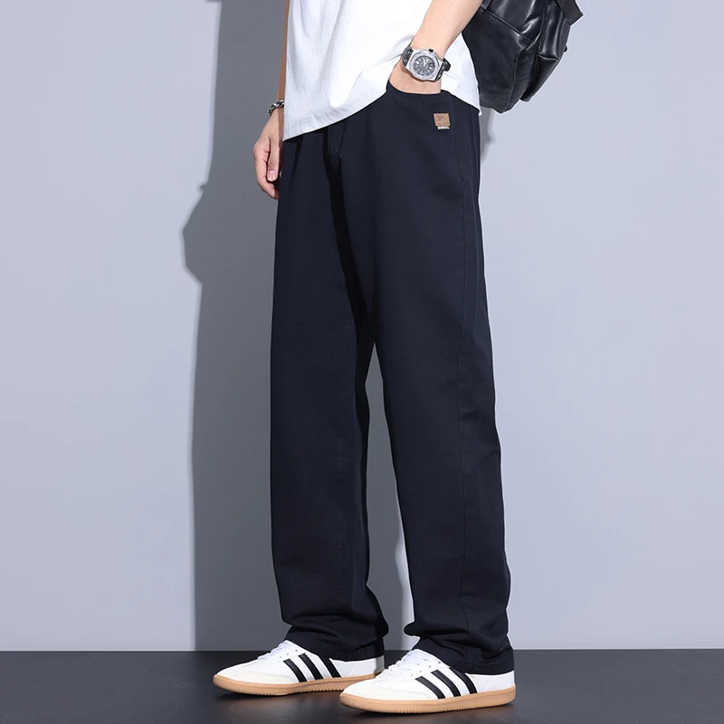 Kuvine2025春季新款黑色休闲裤男士宽松直筒百搭阔腿垂感潮牌裤子