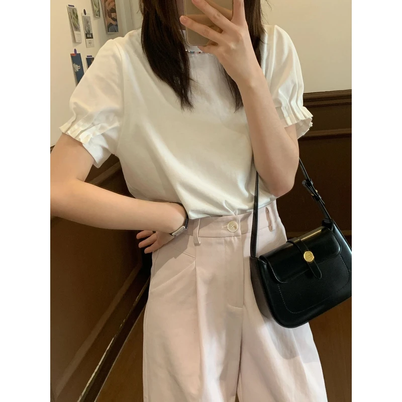 【Niche Young】女短袖纯棉百搭宽松休闲简约设计感T恤 CX20279