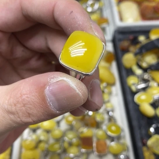 蜜蜡裸石银S925镶嵌戒指