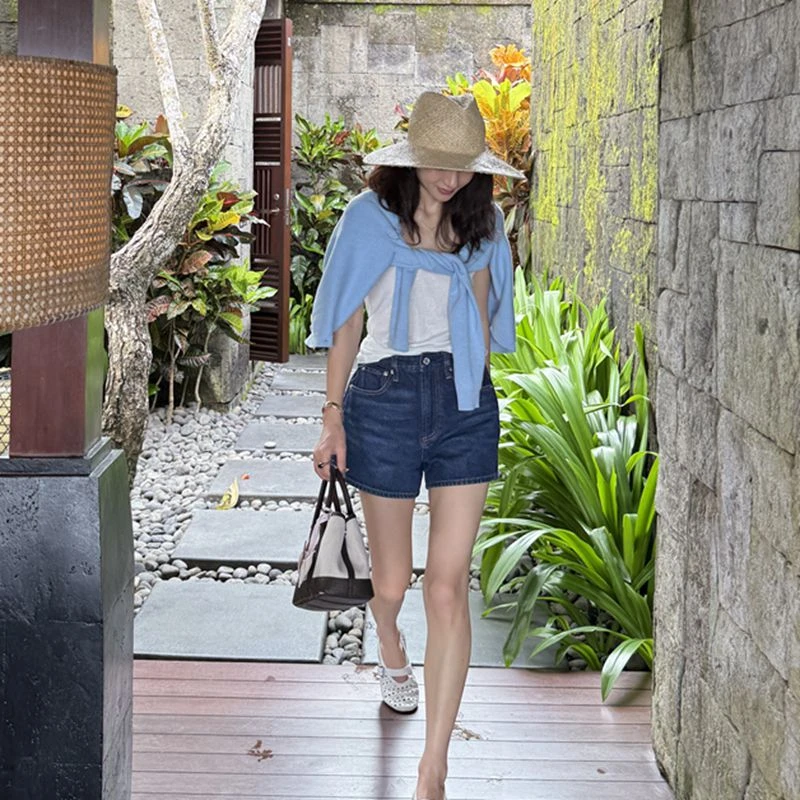 KEEP KAPU靠谱【腿精天菜】新款水洗丹宁色牛仔短裤KP250257