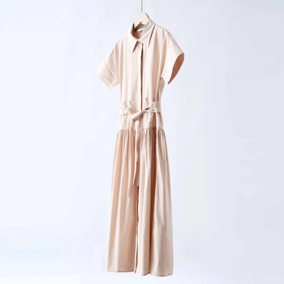 40143【MAX订单】25夏季新品100高支府绸棉翻领收腰系带气质连衣裙