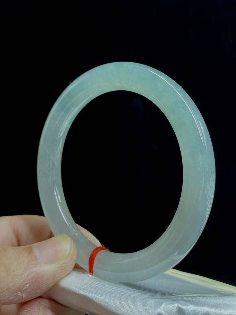 冰胶起莹61圆条老种飘蓝半山水61-10-10翡翠手镯