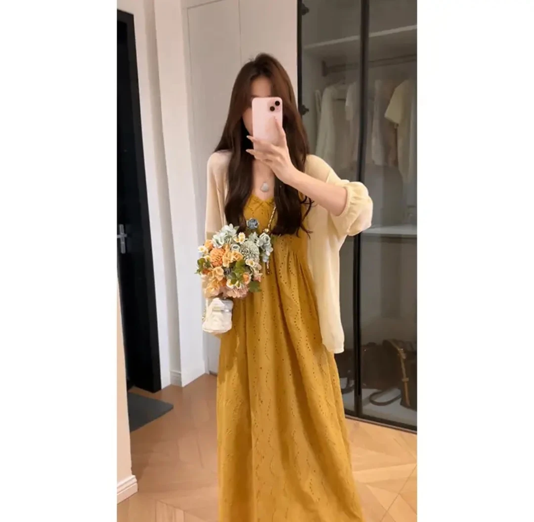 夏季长裙镂空刺绣纯色法式连衣裙碎花夏季复古连衣裙2025年夏季66