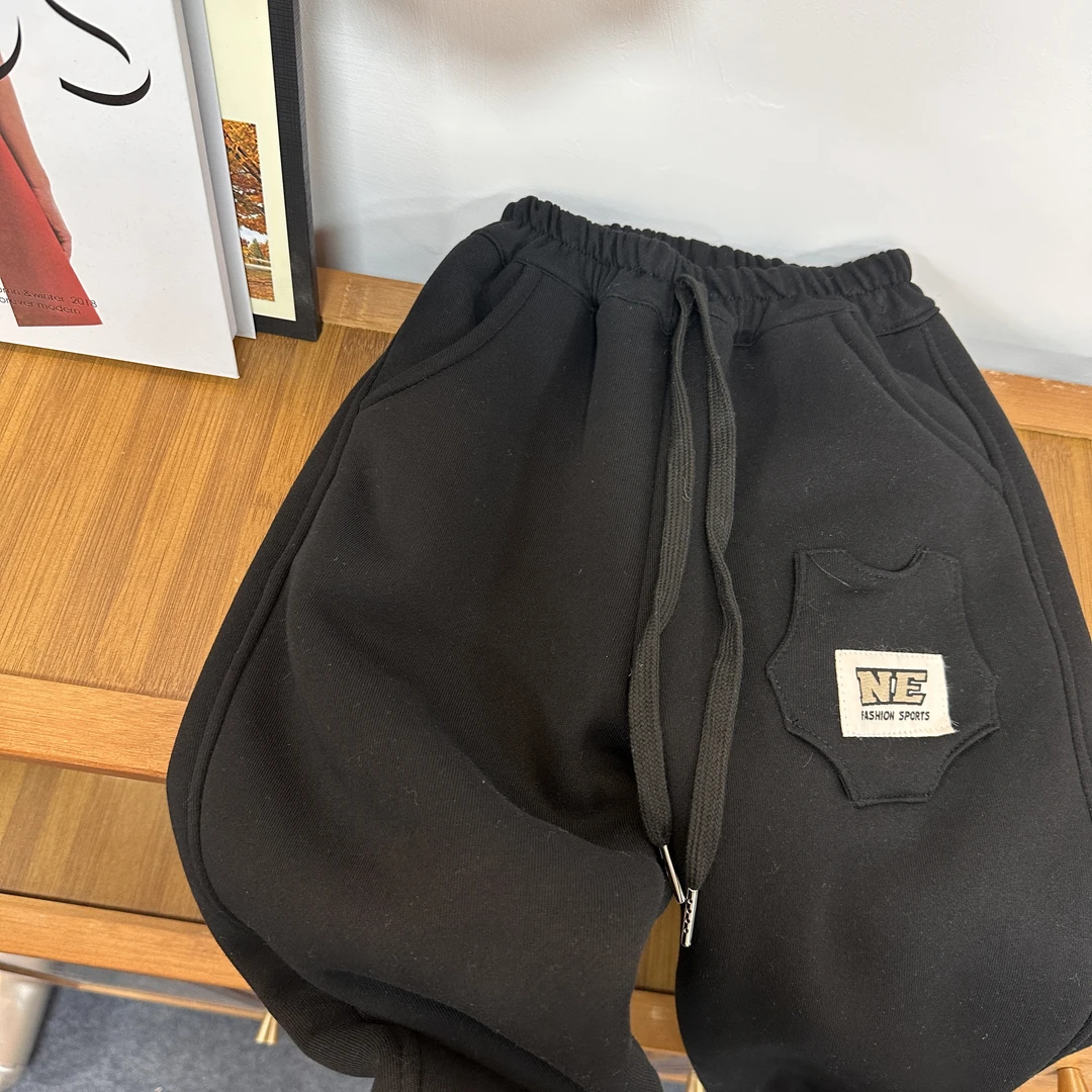 2626春秋休闲百搭流行舒适男女童黑色加绒卫裤