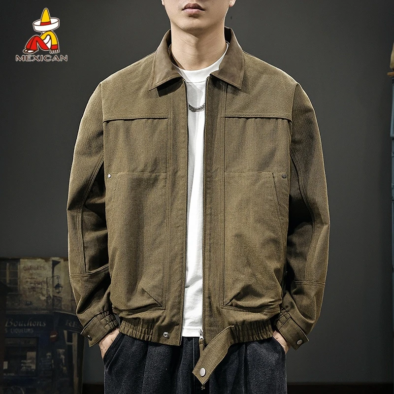 Mexican/稻草人美式复古长袖夹克男款春季高级感休闲痞帅翻领外套