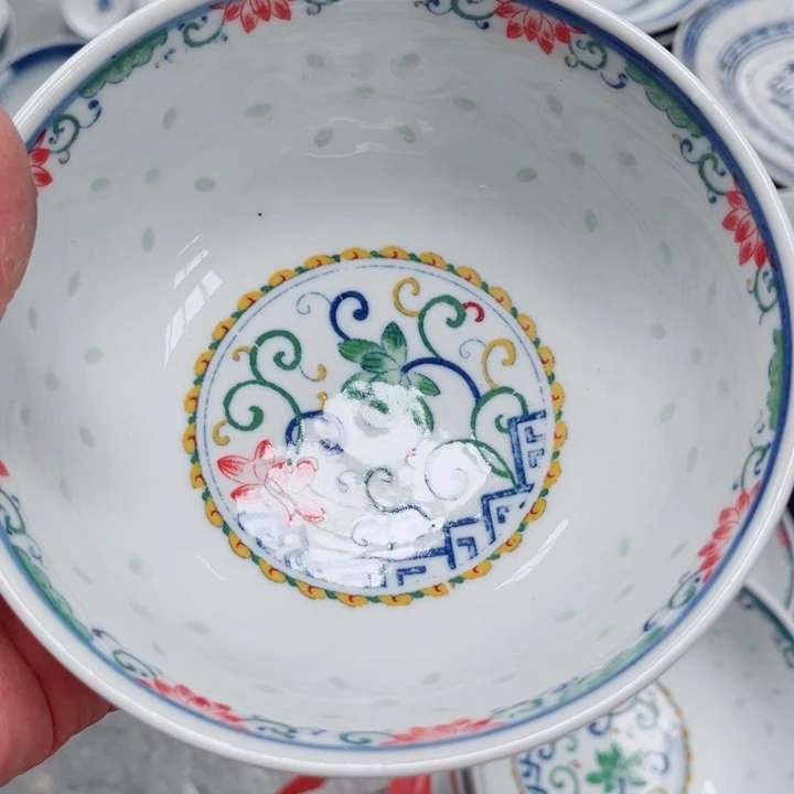 青花玲珑6寸面碗荷花