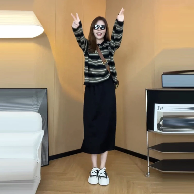 条纹撞色复古针织毛衣女秋冬2025新款日系慵懒风韩版洋气高贵上衣