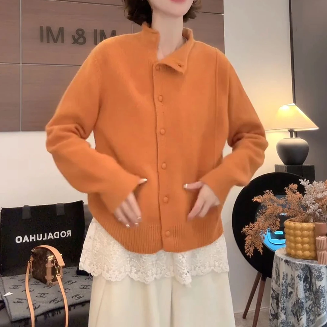 宽松纯色减龄百搭衬衫2025秋冬新款时尚韩版单排扣立领长袖开衫女