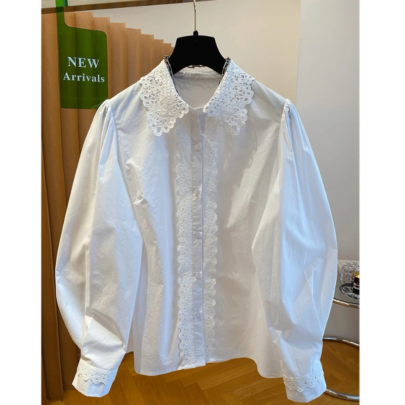 立领长袖成人纯色衬衫洋气宽松设计感小衫女装女士娃娃领时尚