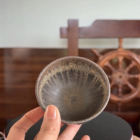 #1857柴烧裸烧窑底老味碗杯蛇纹