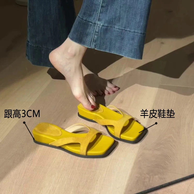 羊皮款法式绝美配裙子厚底凉拖鞋女夏外穿时尚新款内增高度假拖鞋