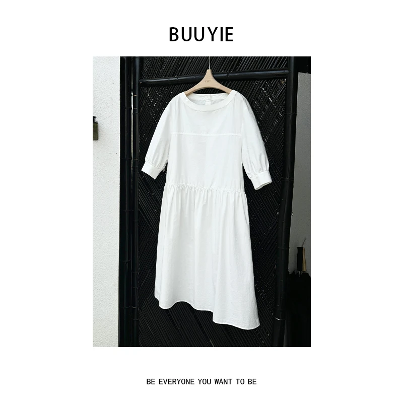 BUUYIE 25SS【裳记】圆领百搭肌理感短袖衬衫连衣裙 250412