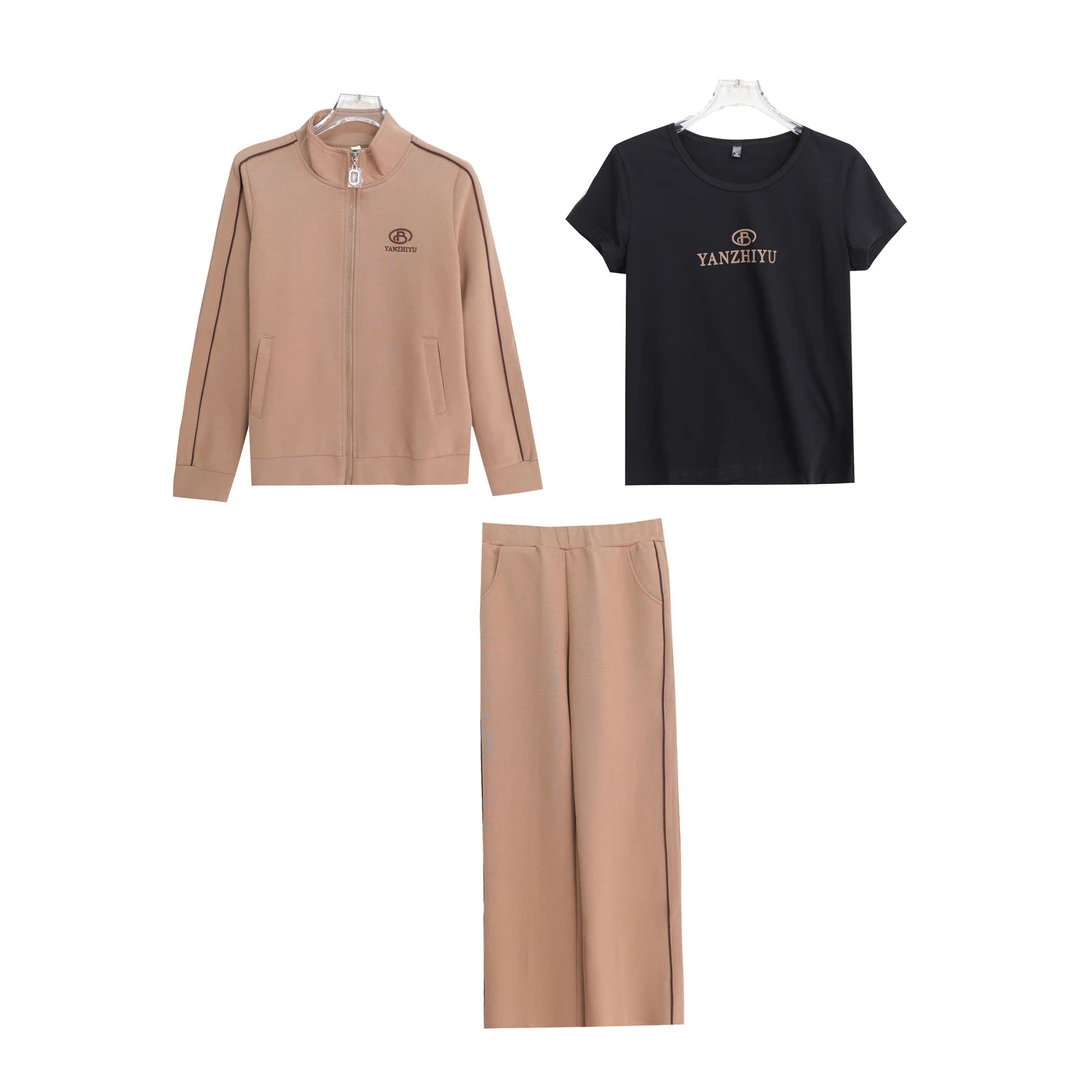 时尚潮流休闲立领开衫外套简约T恤百搭三件套S4727