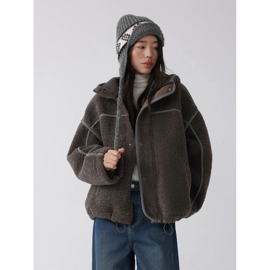 低卡LOWCALORIE‘雾凇之境’分割解构宽松阔版摇粒绒连帽厚外套