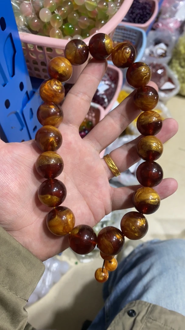 B573 20  18子茶珀金搅蜜手串