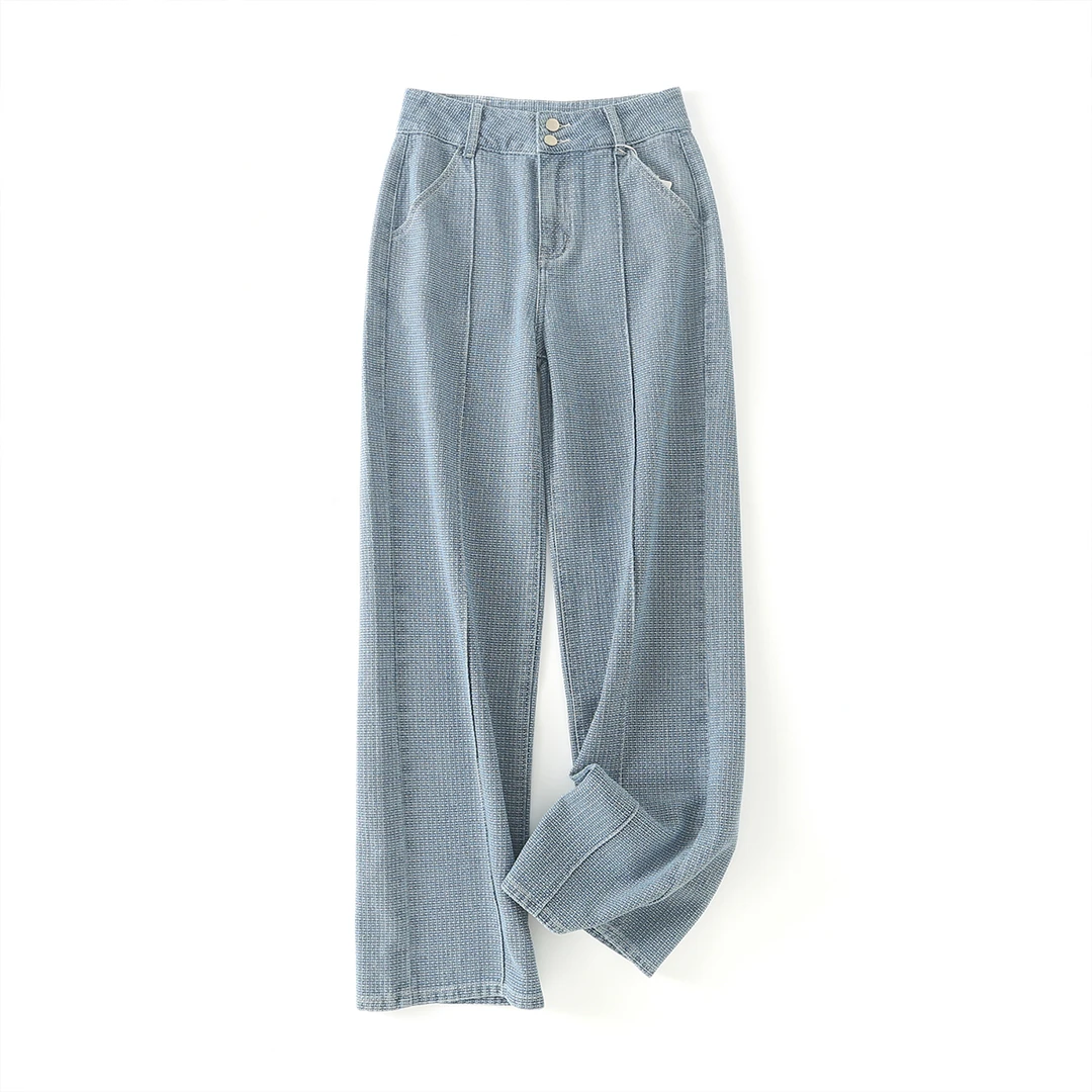 门店52&9！高腰直筒阔腿休闲肌理设计感女式牛仔裤l72940