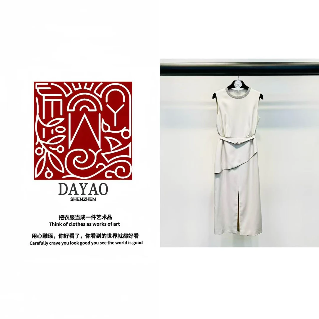 「DAYAO」25s收腰显瘦无袖杏色领银色织带温柔风连衣裙WYS252125