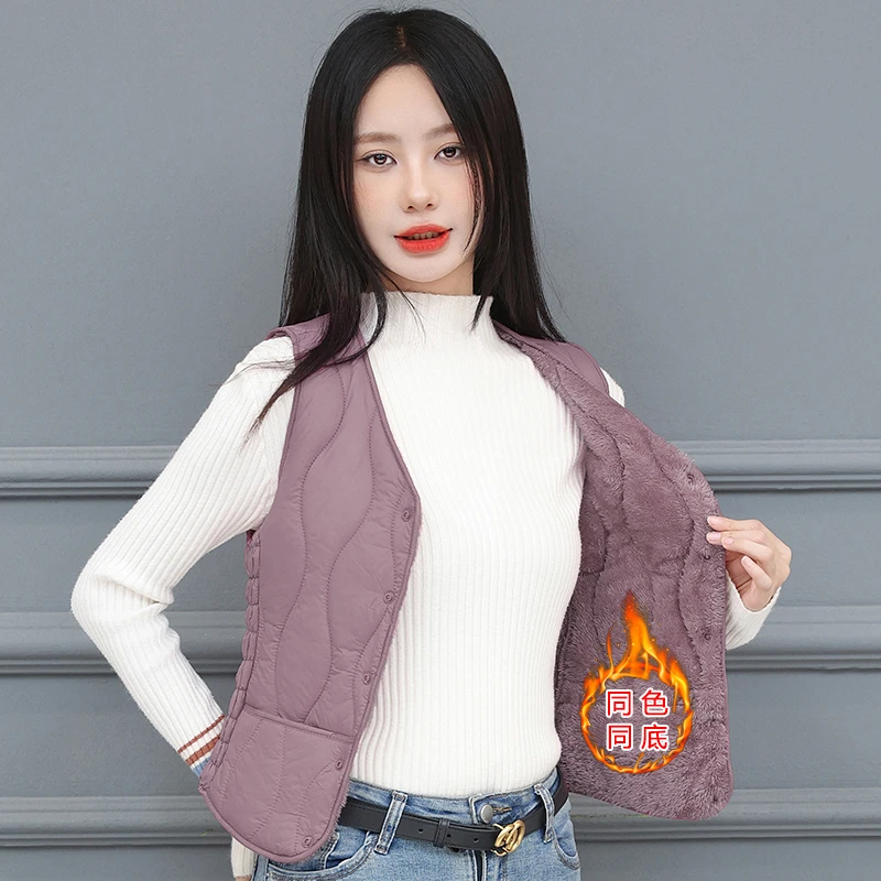女士2025秋冬新款防寒保暖棉马甲短款加绒加厚中老年贴身内穿背心