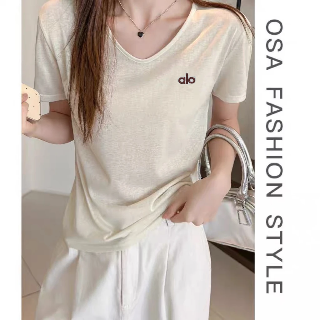 竹节雪花棉夏季短袖t恤女新款设计感小众刺绣打底上衣