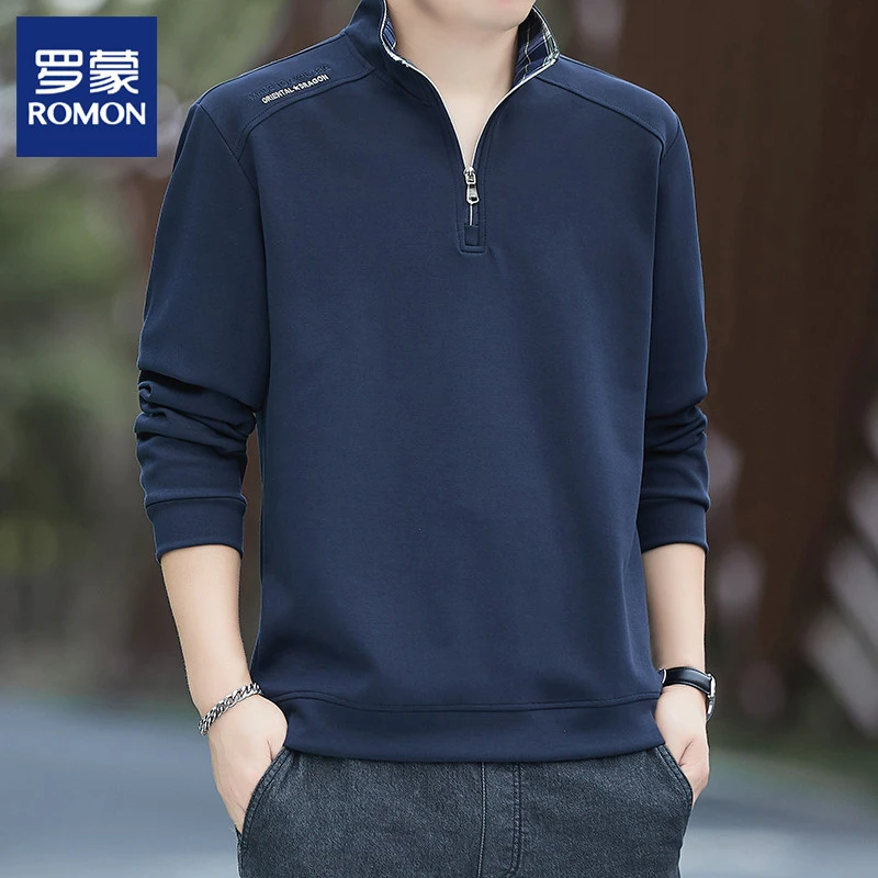 Romon/罗蒙男士半拉链立领卫衣春秋季商务男装休闲上衣长袖T恤男