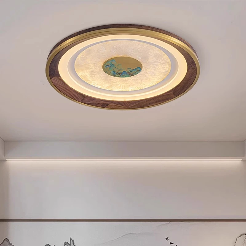 北美黑胡桃木客厅灯led长方形珐琅彩轻奢新中式卧室灯宋代美学灯