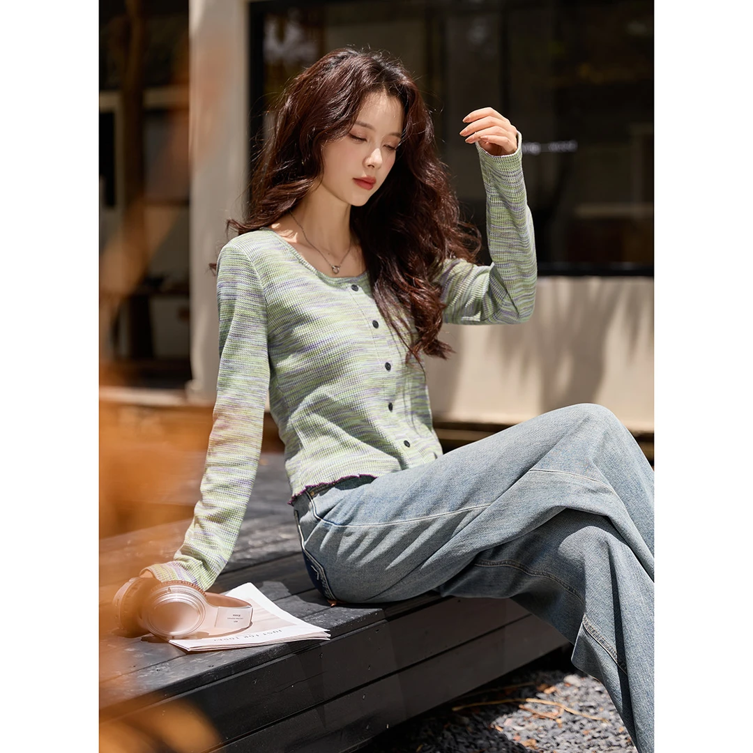 【小云总专属】德·玛纳温柔甜美百搭开衫打底衫女减龄长袖针织T恤