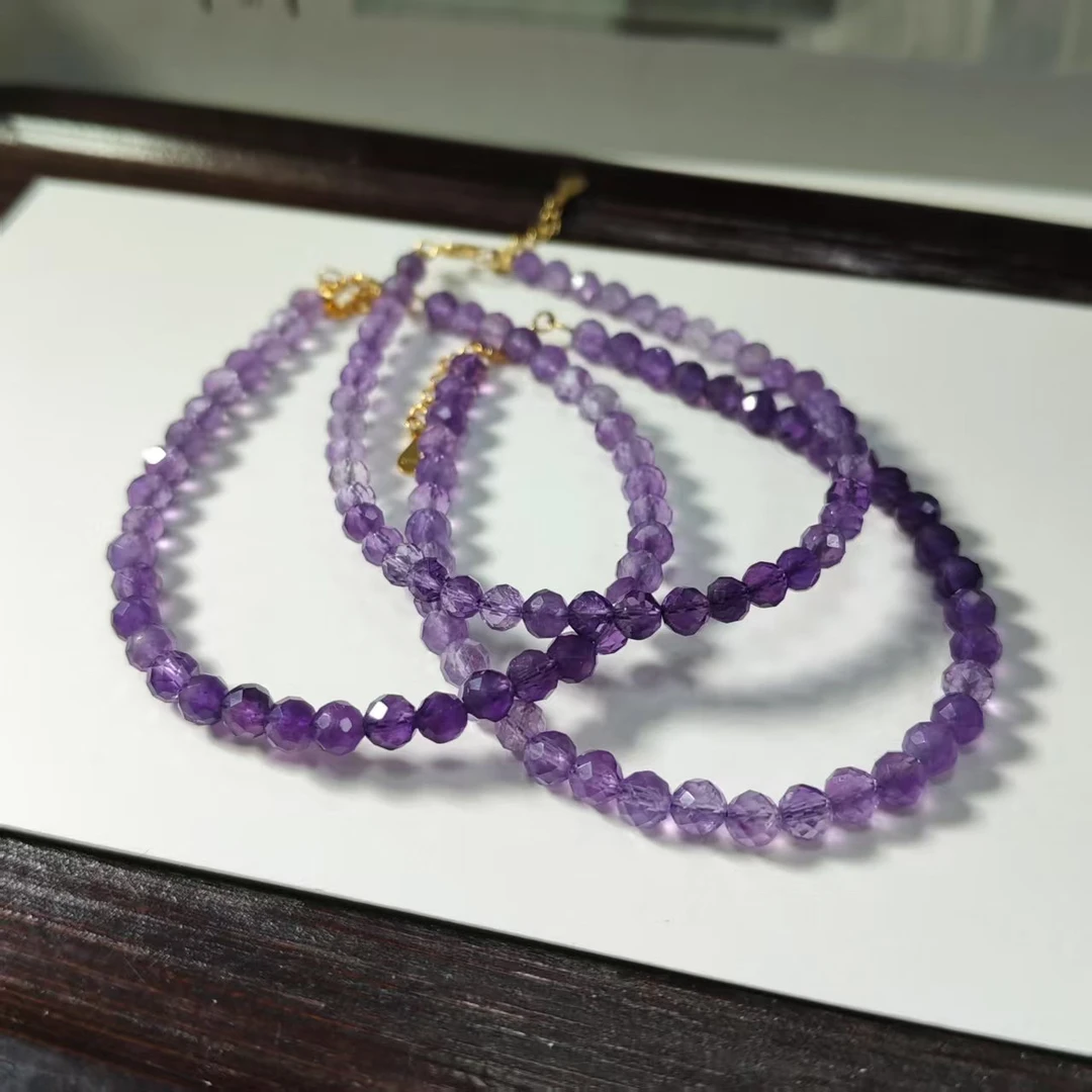 【书记甄选】天然紫水晶刻面手链 约4mm 多样性发一件 7370JC