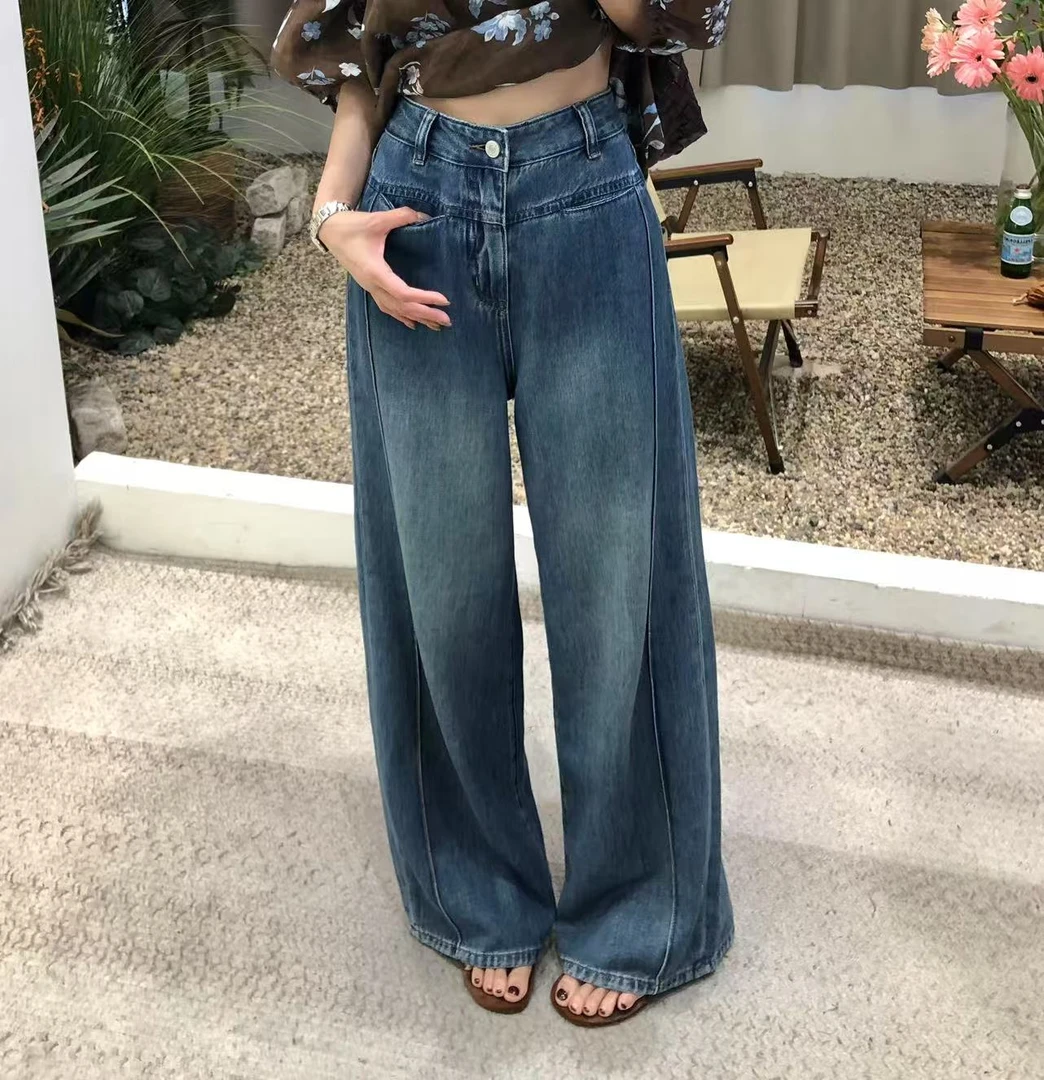 莱赛尔天丝牛仔棉舒适随性洒脱慵懒风显瘦显腿长牛仔裤（不含腰带）