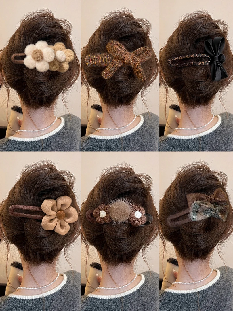 秋冬花朵鸭嘴夹女2025新款高级感后脑勺盘发一字夹子大号发夹头饰