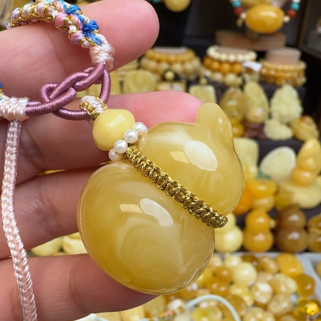琥珀未镶嵌套链天然俄料蜜蜡葫芦吊坠