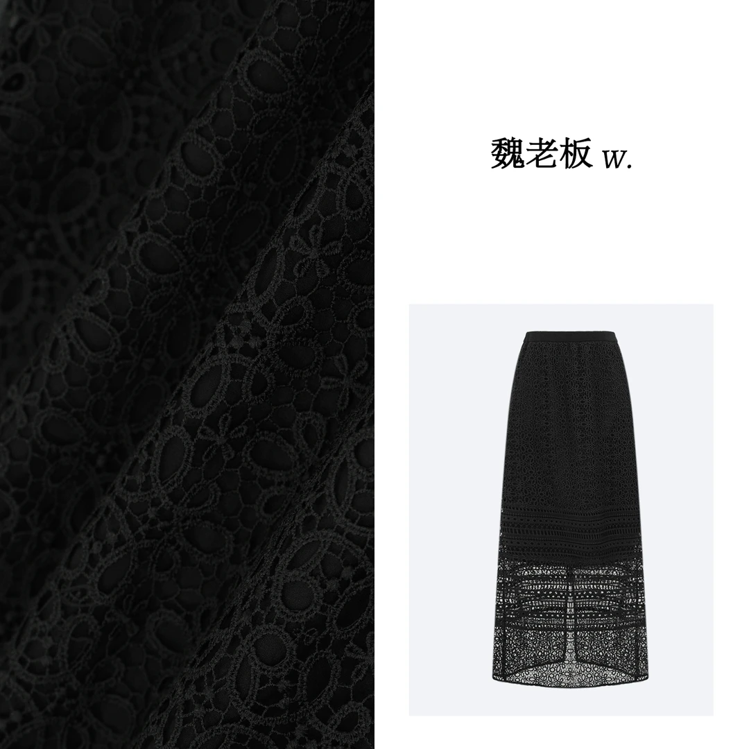W.Diva【墨池】黑色镂空修身蕾丝中长款半身裙纯欲慵懒风51K251098