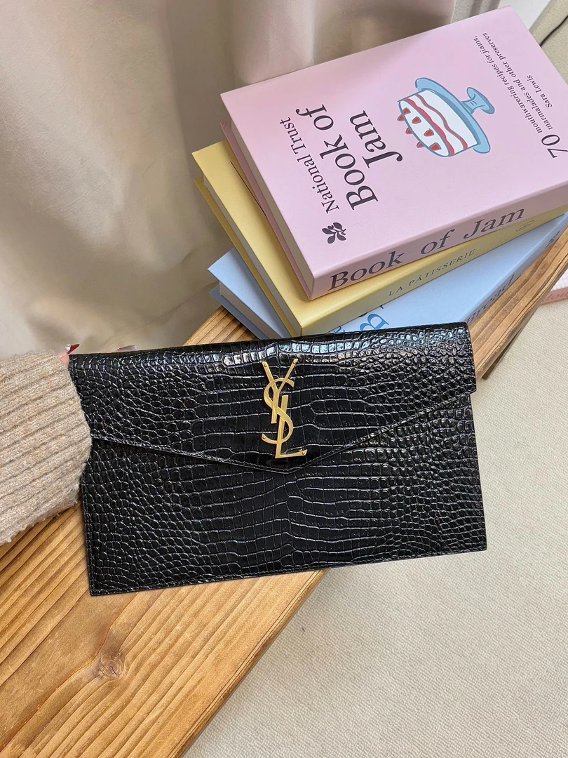 95新 YSL/圣罗兰 ysl 黑金信封手拿包