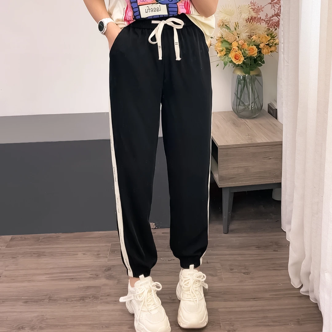 【丽可儿】韩版休闲抽绳松紧腰条纹束脚薄款休闲裤女夏季 DY2799