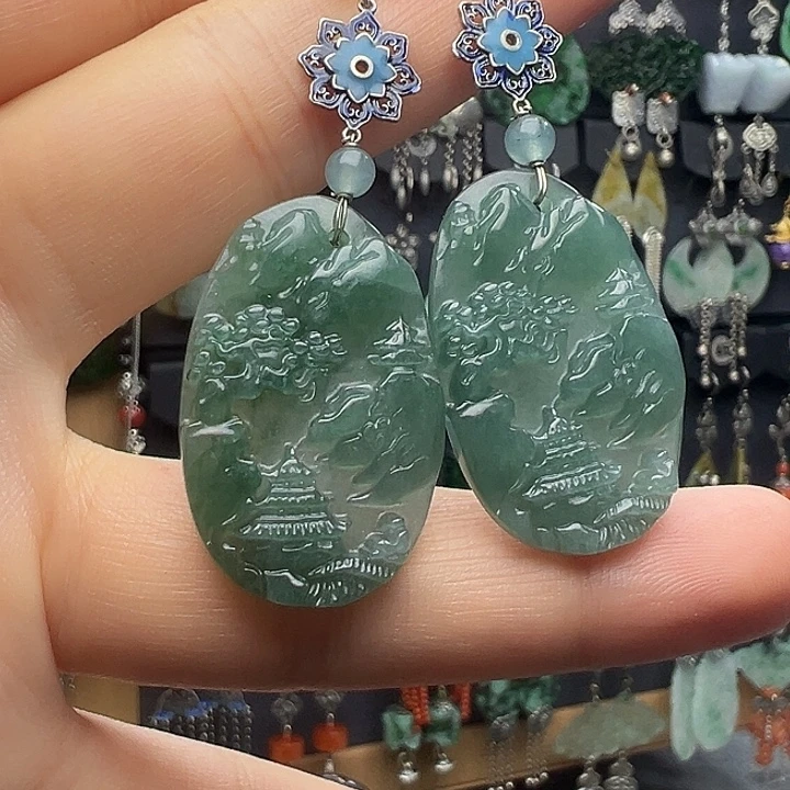 翡翠银S925镶嵌耳饰