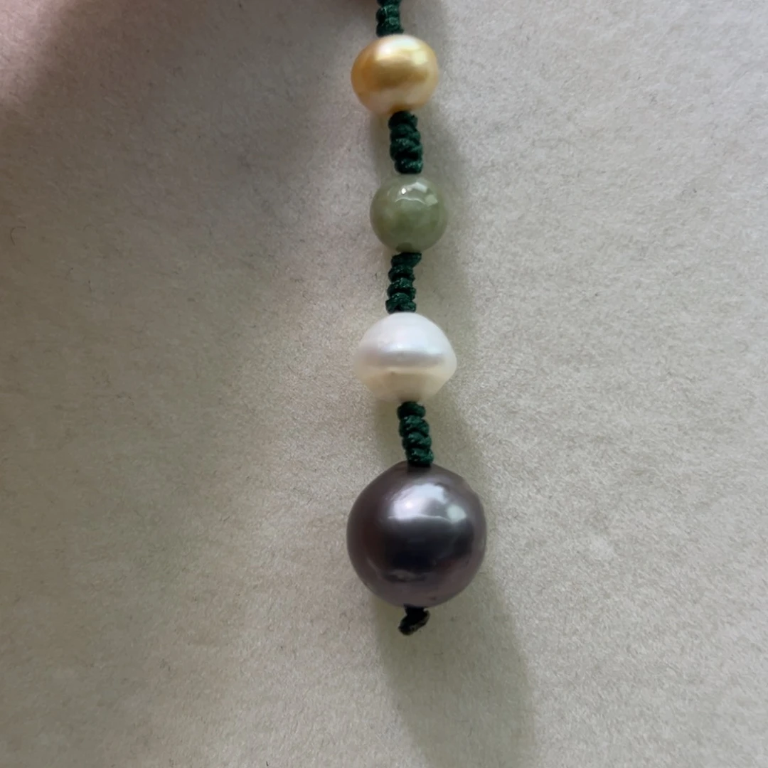 银S925镶嵌手机链海水珍珠8-12.5mm海水三兄弟混彩