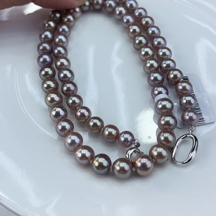 淡水珍珠颈饰银S925镶嵌卡7.5极光炫彩高品紫色毕业级