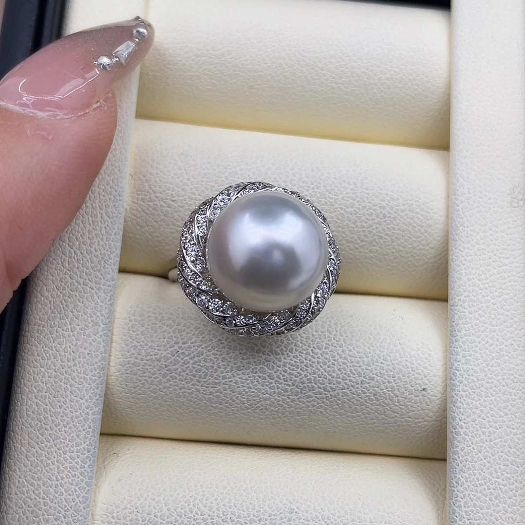 戒指海水珍珠银S925镶嵌