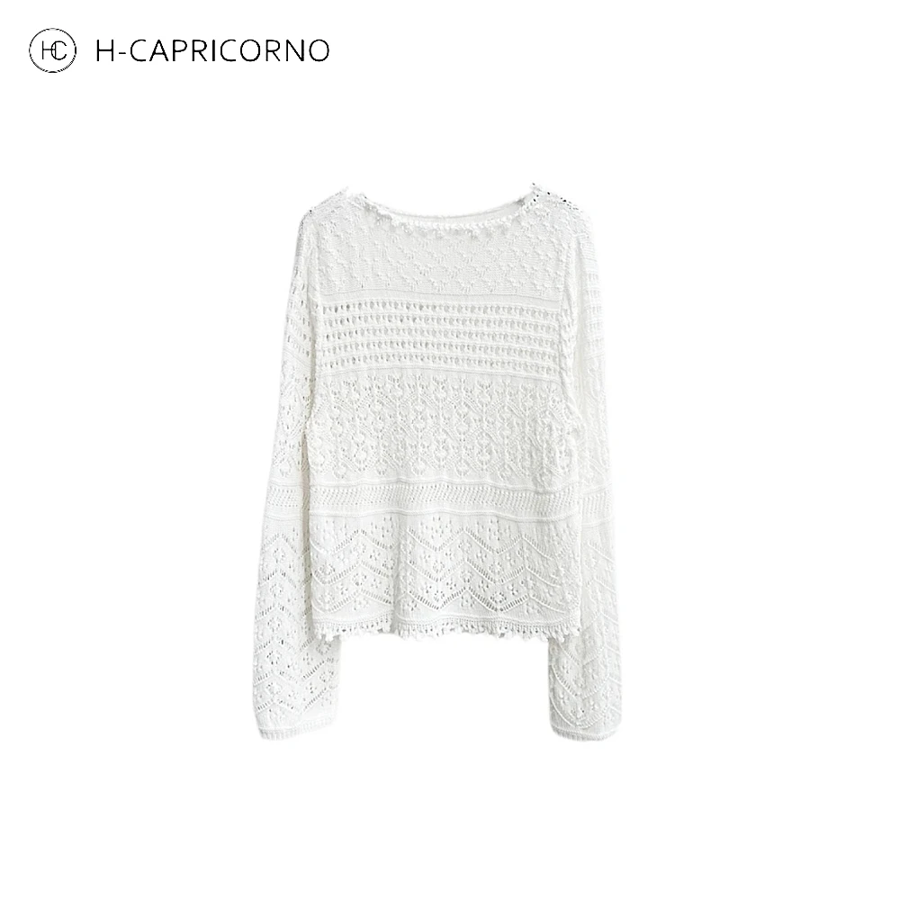 H-CAPRICORNO手工编织感云朵白套头针织上衣