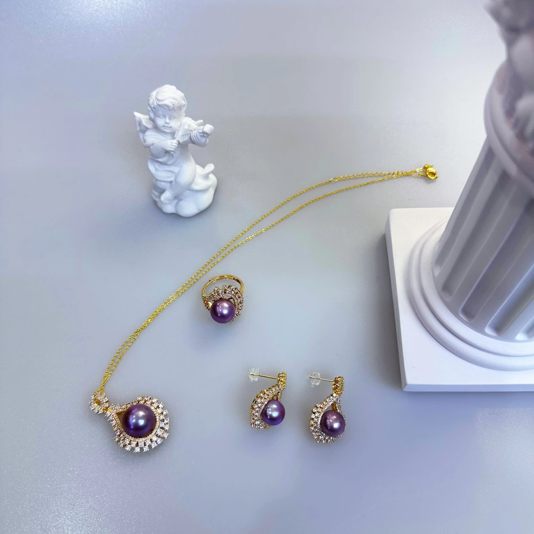 【老蚌头珠宝】时尚百搭紫玲珑珍珠套盒（天然真珍珠多样性发货）