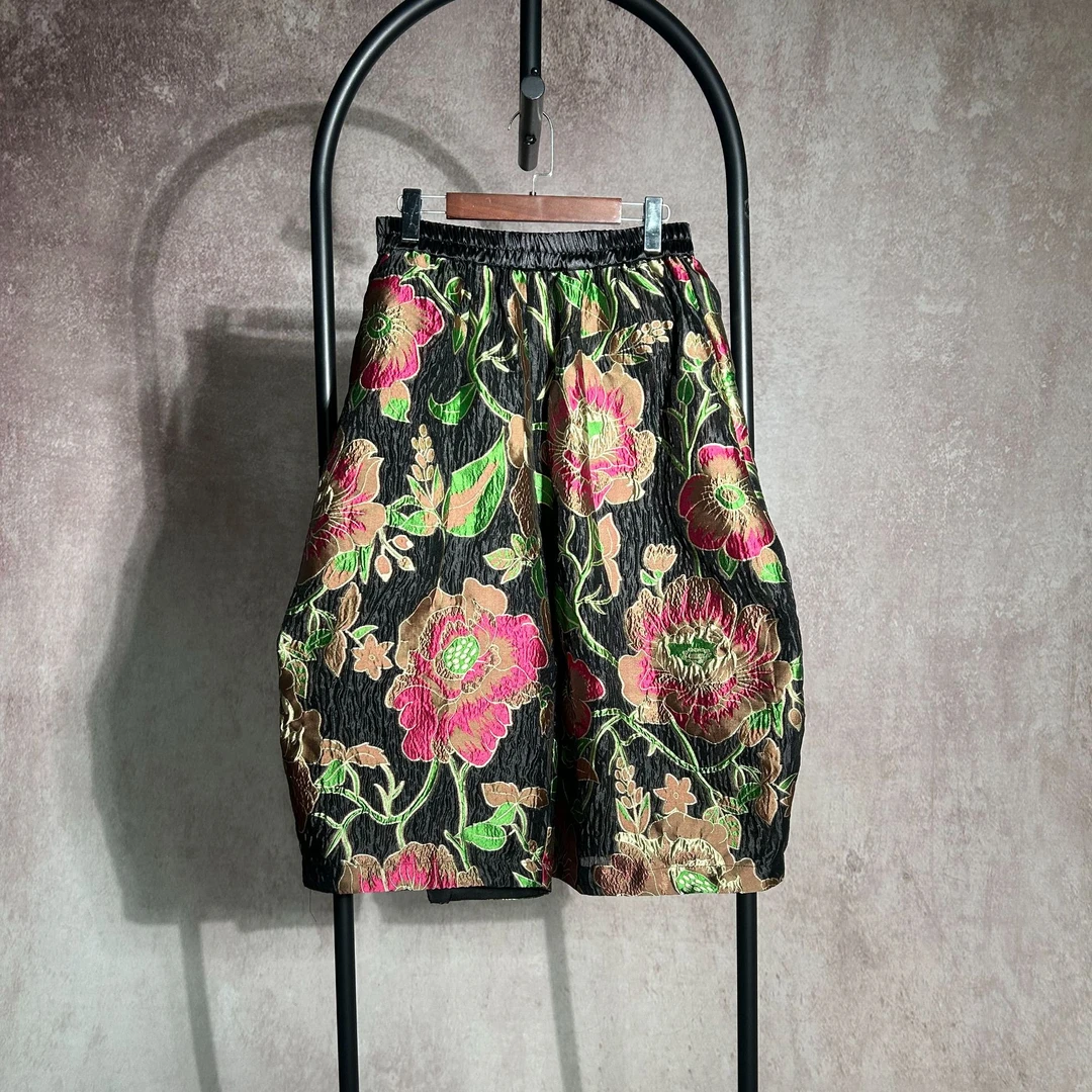 【雾山烟雨】K1994-3夏季复古时尚花色刺绣茧型阔腿裤花苞裤