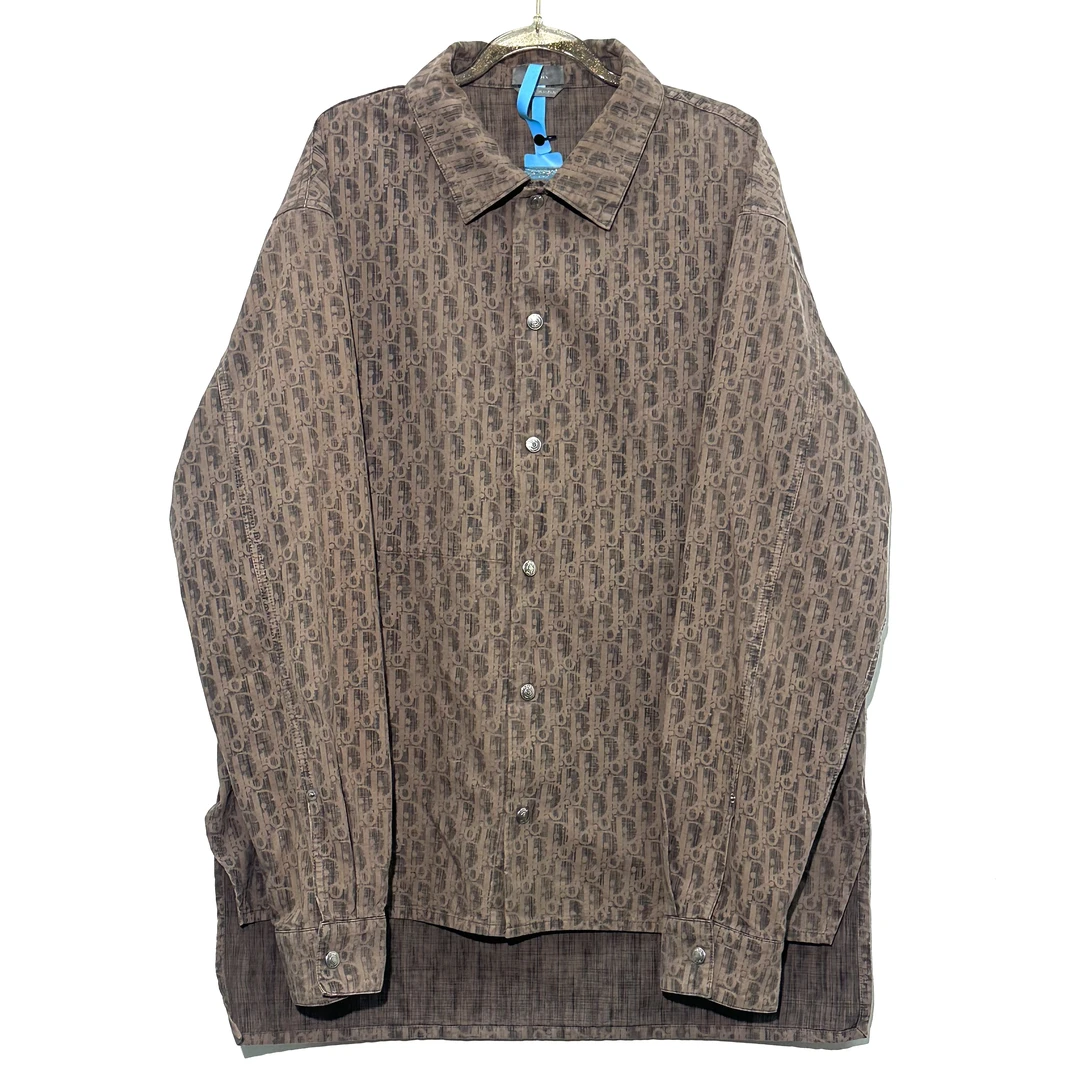 99新 DIOR/迪奥 52码 logo满印棕色衬衫 0353