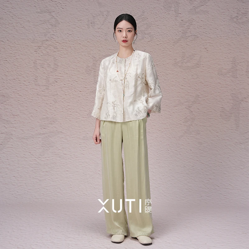 序缇『绣春山』春夏国风新中式桑蚕丝长袖上衣女设计感H223-10233