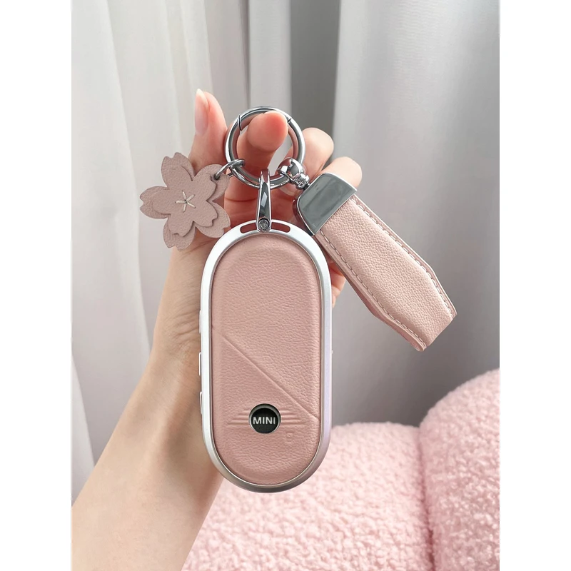 妙圣牛皮花朵装饰纯电宝马MINICooperSE钥匙套包盖式高档ACEMAN挂