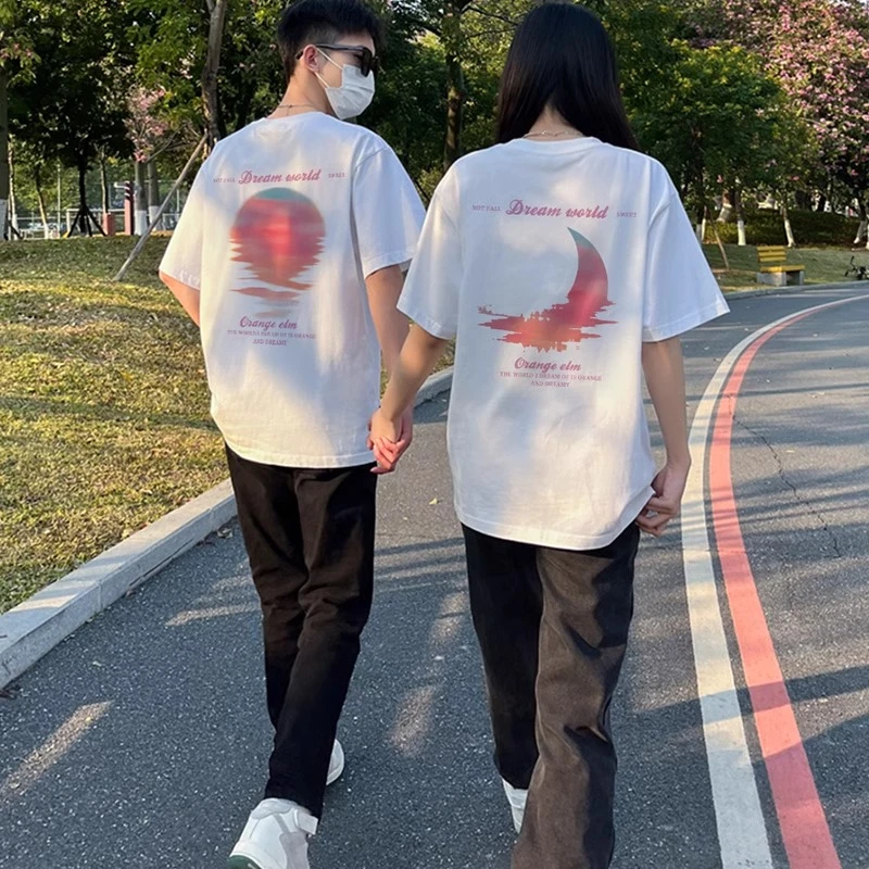 情侣装t恤夏天款2025新款夏季高级感轻奢小众一男一女不撞款短袖